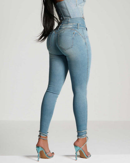 Chic High-Waist Zip Jeans