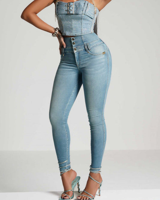 Chic High-Waist Zip Jeans